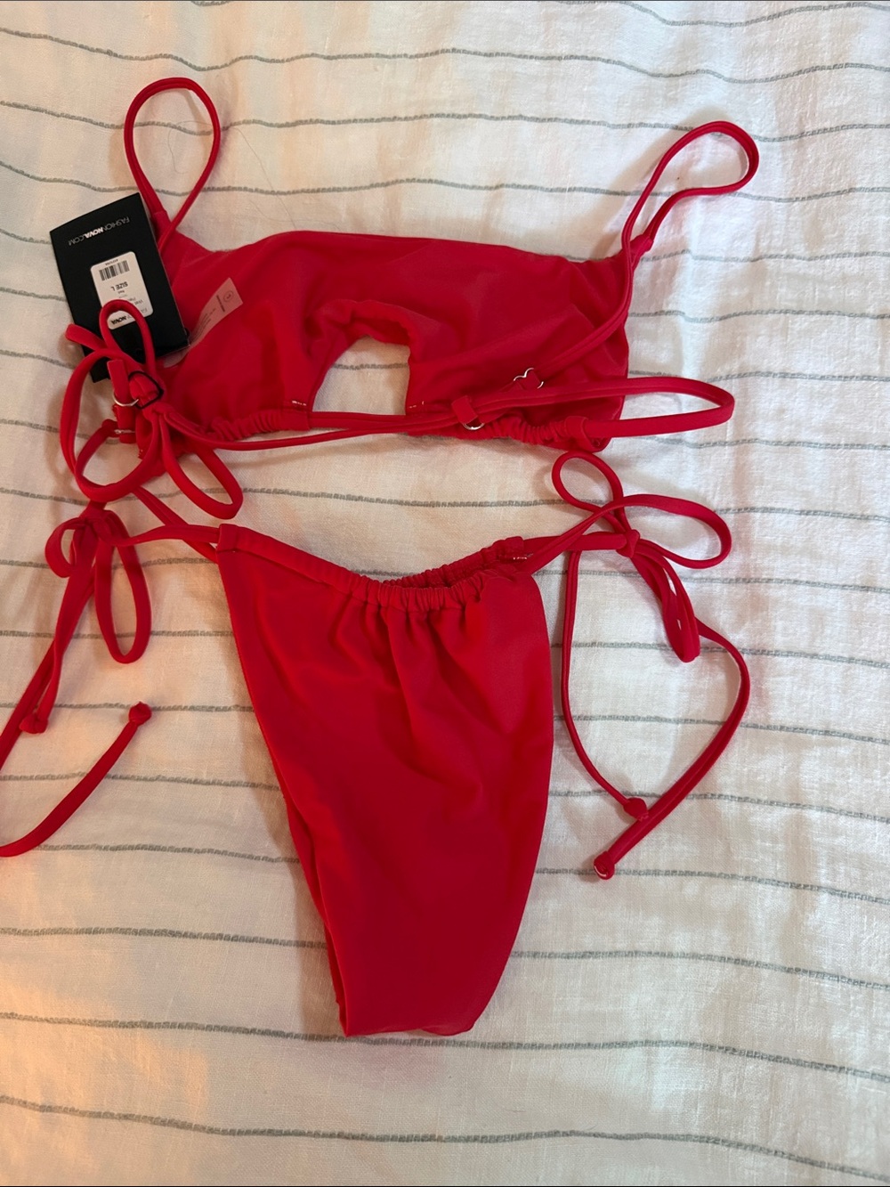 Wet Red String Bikini Set with Cutout Top - Picture 6 of 6